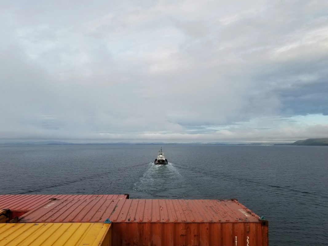 Container vessel at sea during South Korea Arctic container shipping trial voyage