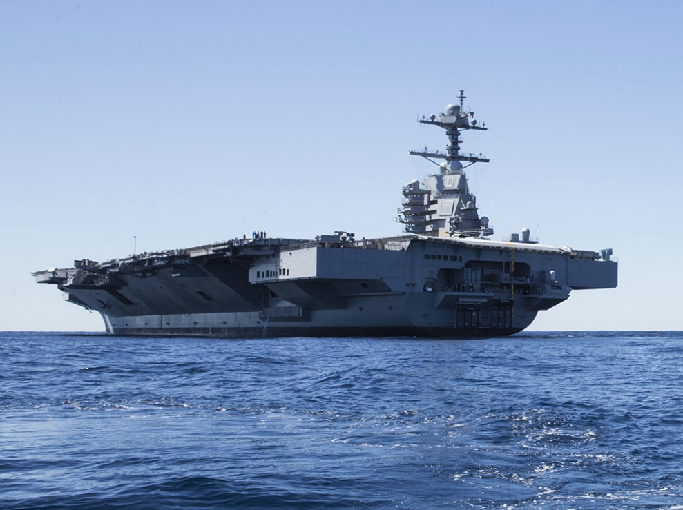 USS Gerald R. Ford aircraft carrier at sea deployment