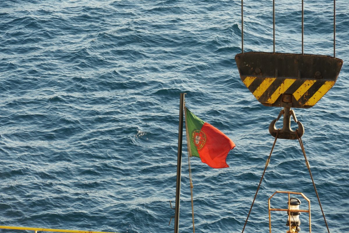 Portugal flag on stern of container ship