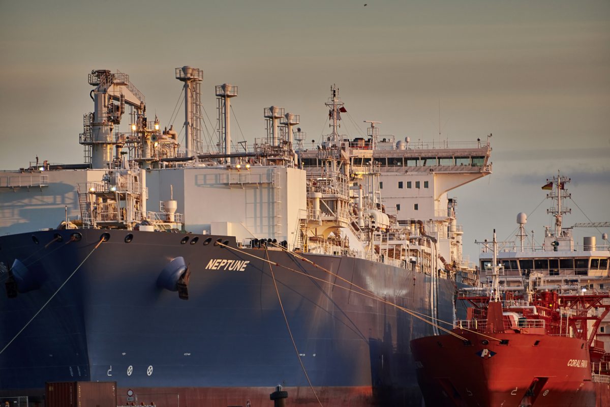 LNG tanker at German LNG import terminal Lubmin