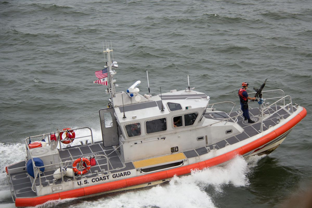 Illustration of a U.S. Coast Guard patrol vessel operating at sea