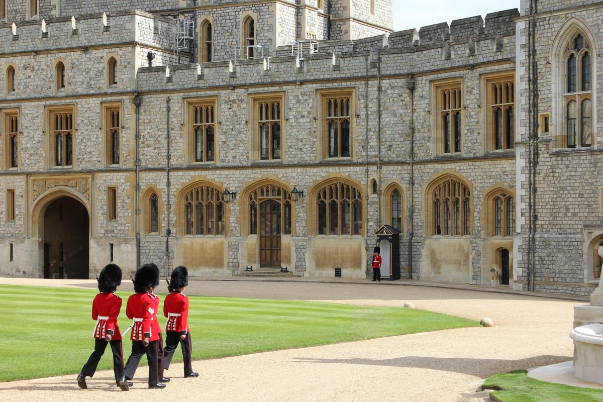 Windsor Castle exterior with British royal guards