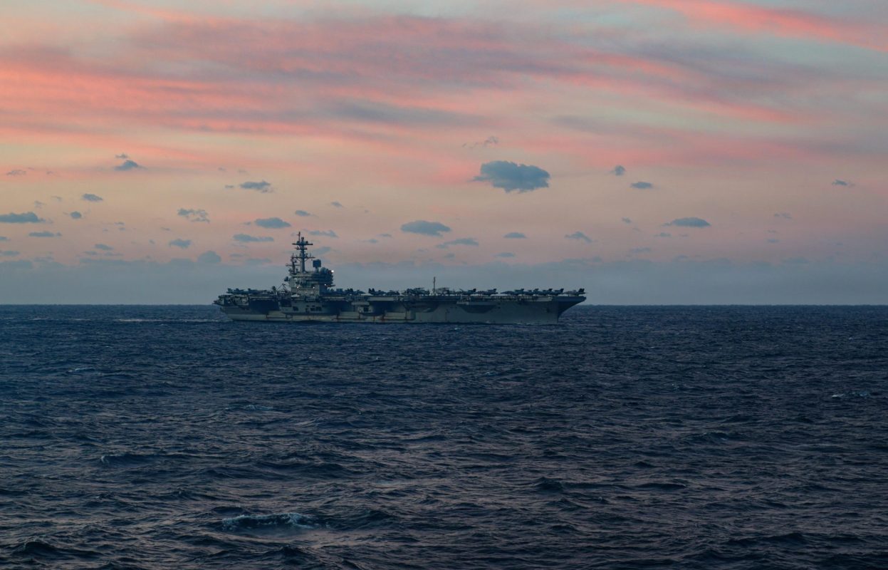 U.S. Navy aircraft carrier USS George H.W. Bush sailing during operations at sea.