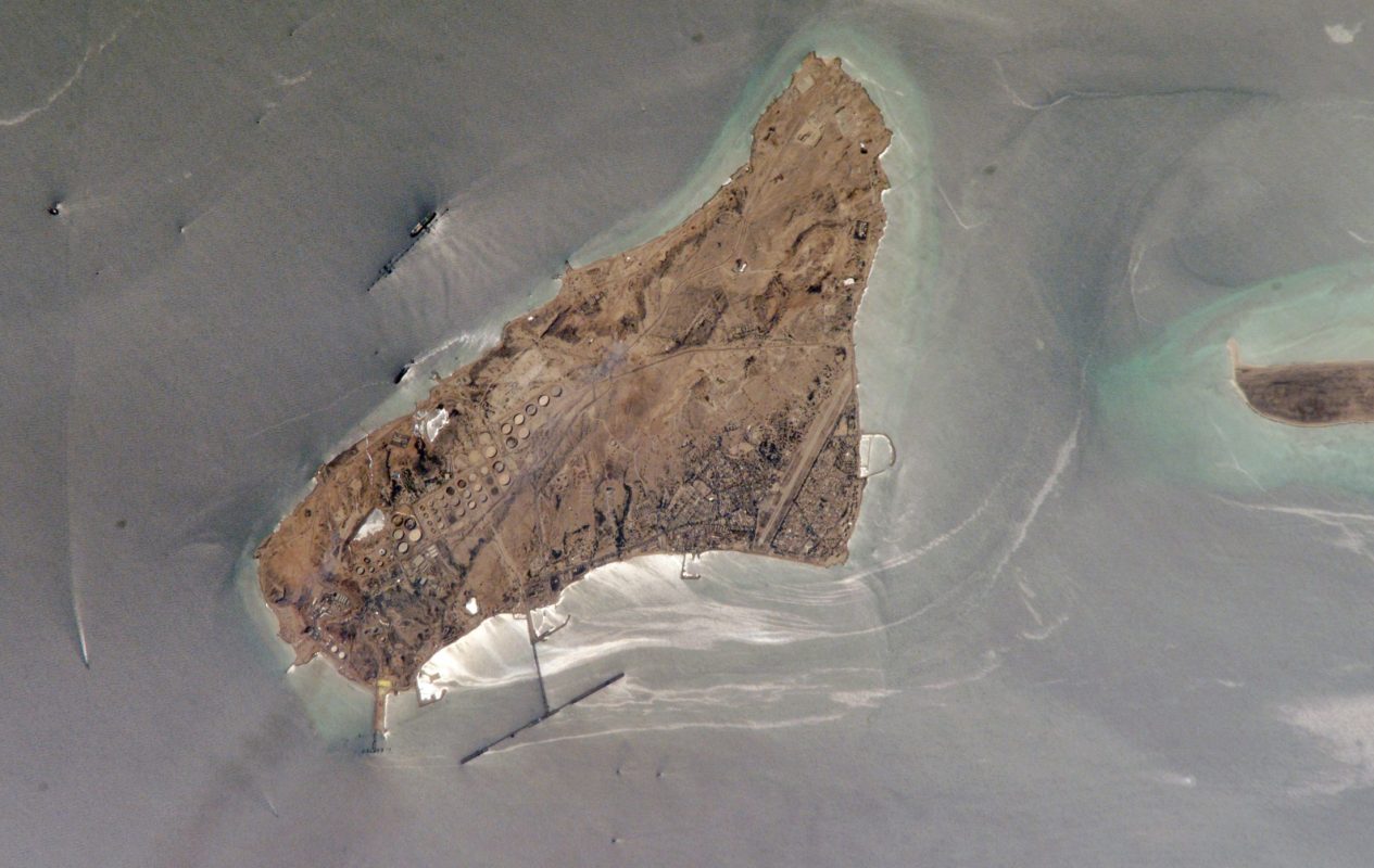 Satellite image of Kharg Island oil terminal in the Persian Gulf