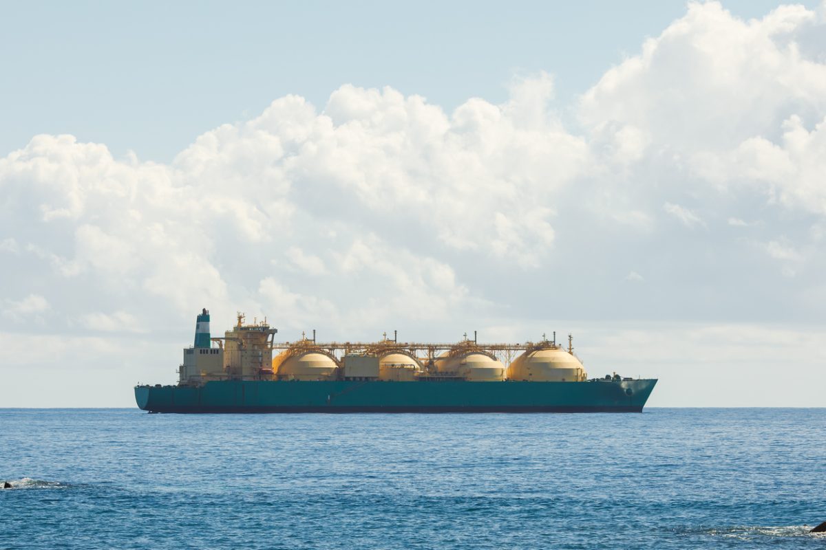 LNG carrier transporting liquefied natural gas at sea