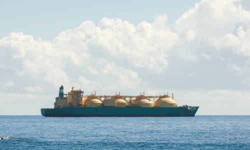 LNG carrier transporting liquefied natural gas at sea