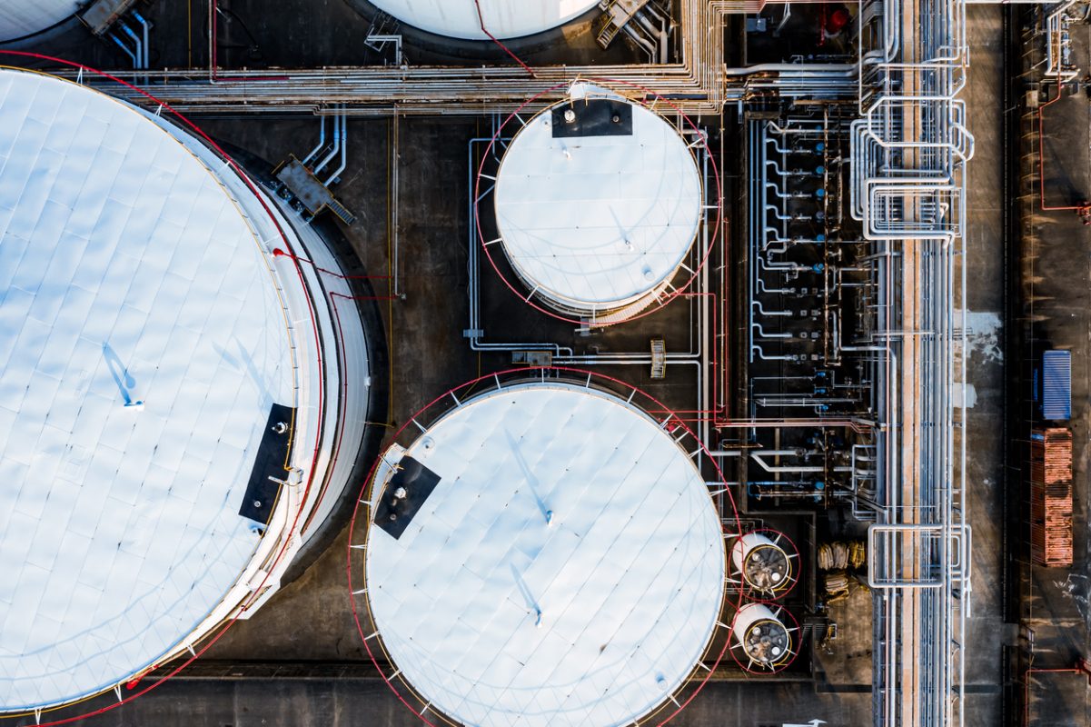Oil storage tanks at Tsing Yi energy terminal in Hong Kong