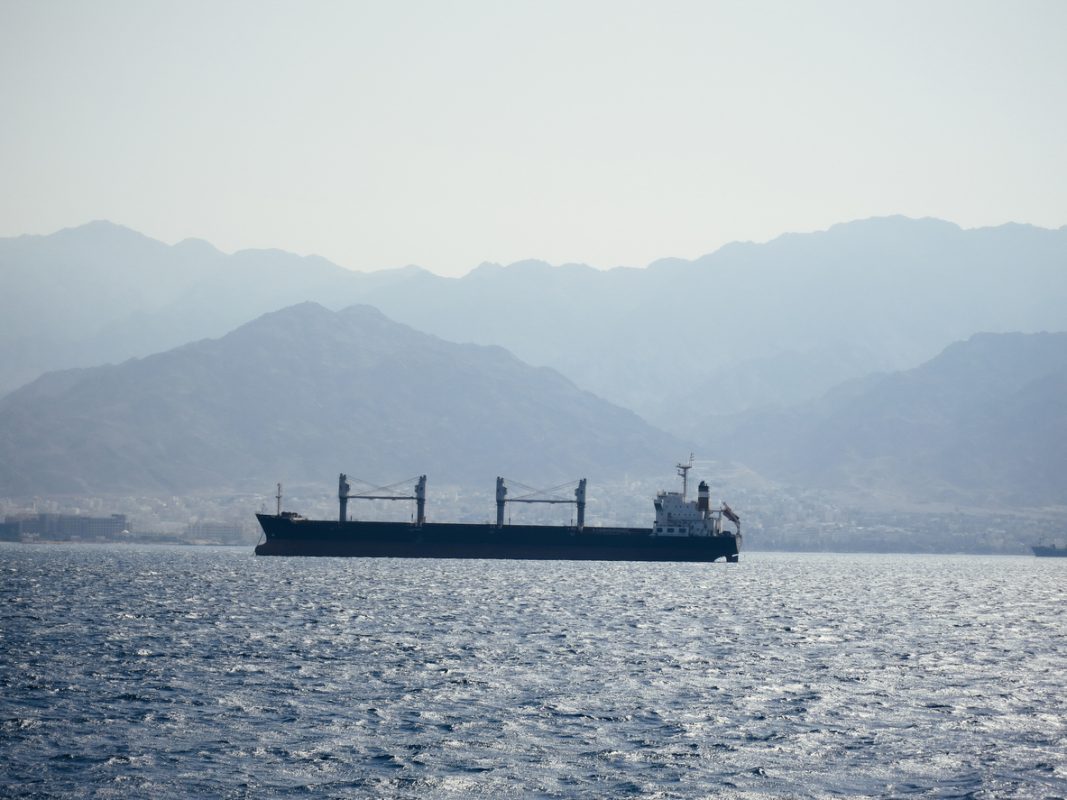 Container ship transiting the Red Sea along a major global shipping route