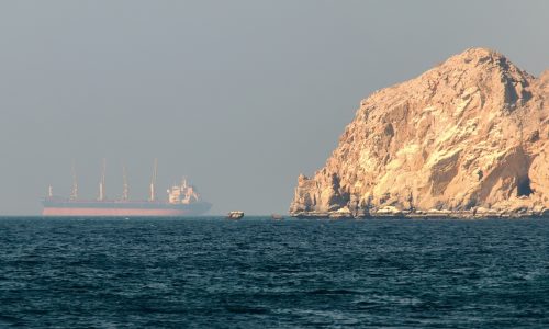 Strait of Hormuz coastline near Khasab in Oman’s Musandam Peninsula overlooking the key global oil shipping route