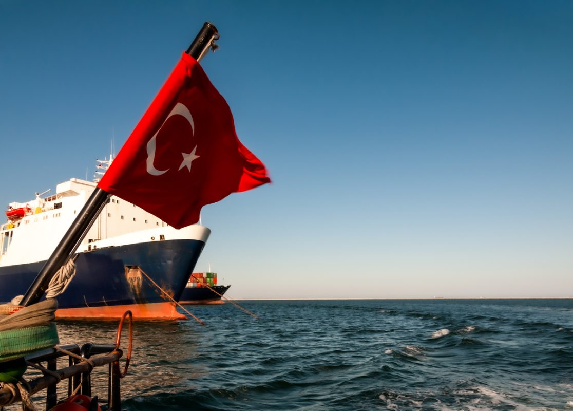 Cargo ships anchored in the harbor at Mersin Turkey