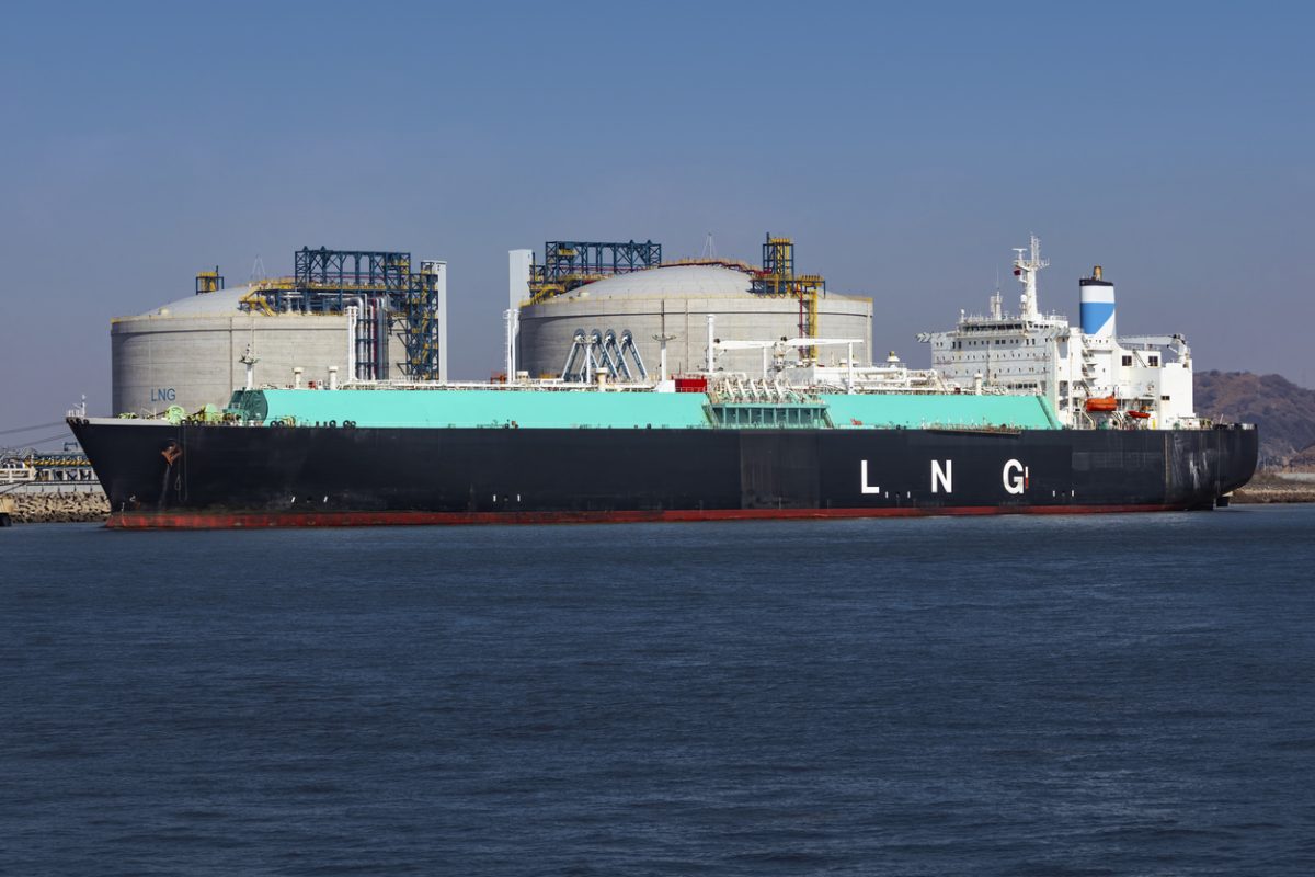 LNG carrier at sea transporting liquefied natural gas