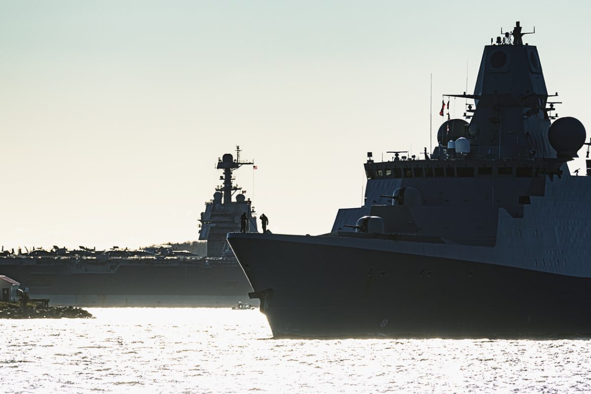 U.S. Navy frigate conducting maritime security operations as Washington considers tanker escorts in the Strait of Hormuz