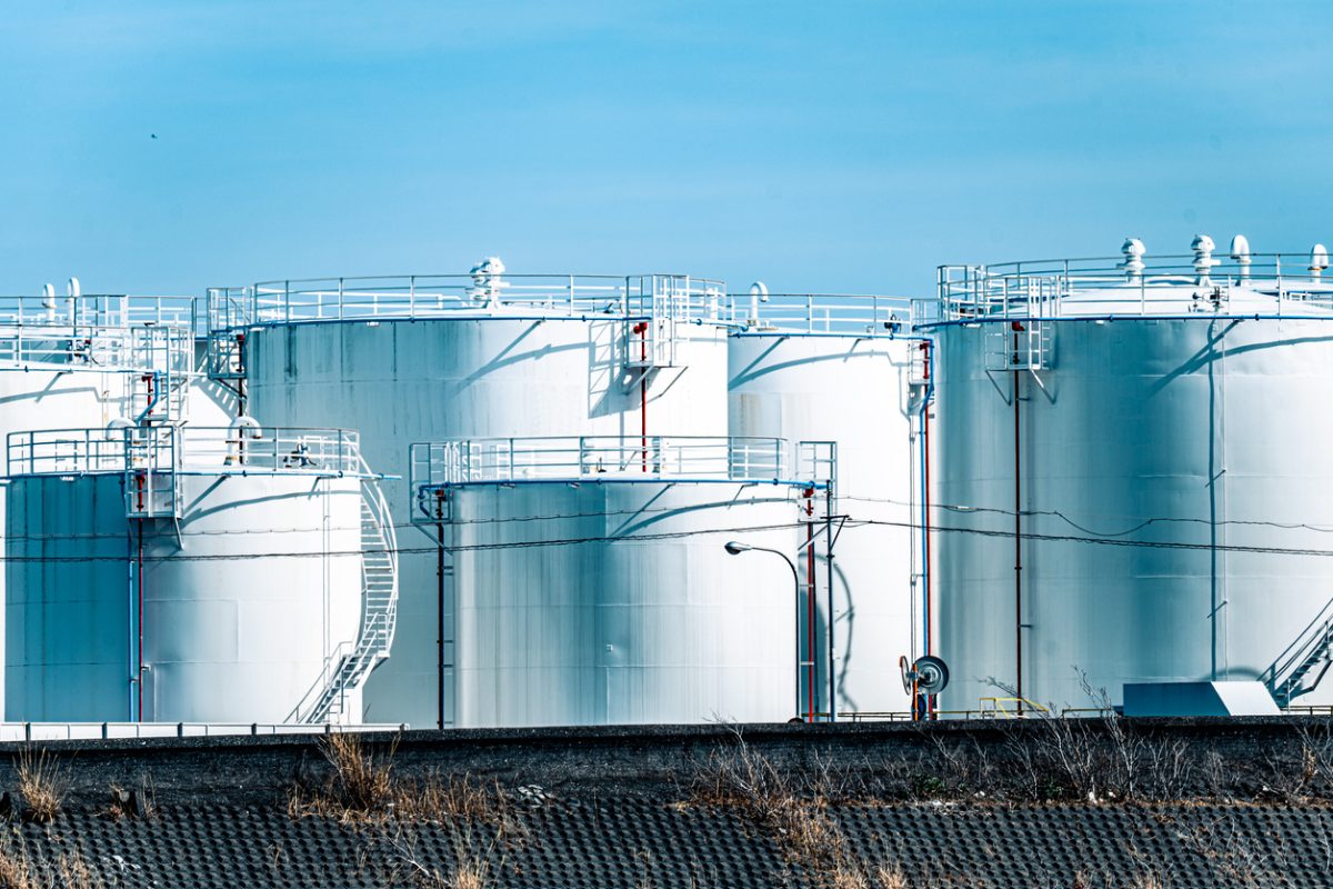 Oil storage tanks at Japanese port terminal for petroleum imports