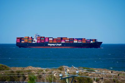 Hapag-Lloyd container ship Tirua at sea amid global shipping disruption linked to Middle East conflict
