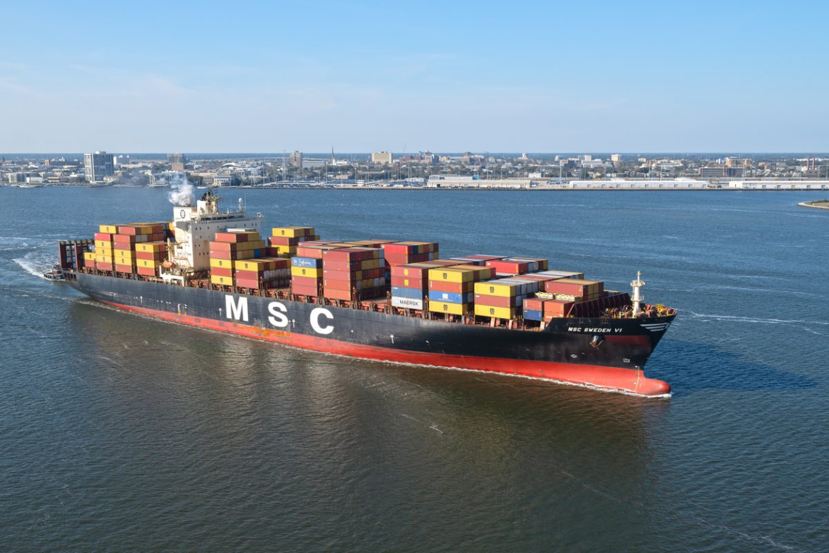 MSC container ship MSC Sweden VI at container terminal