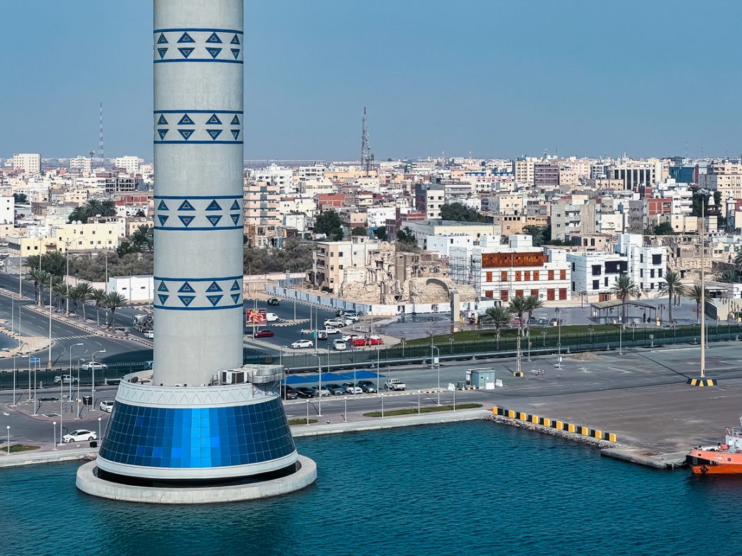 Yanbu lighthouse and Red Sea cityscape in Saudi Arabia near the country's major crude oil export terminals