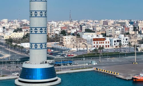 Yanbu lighthouse and Red Sea cityscape in Saudi Arabia near the country's major crude oil export terminals