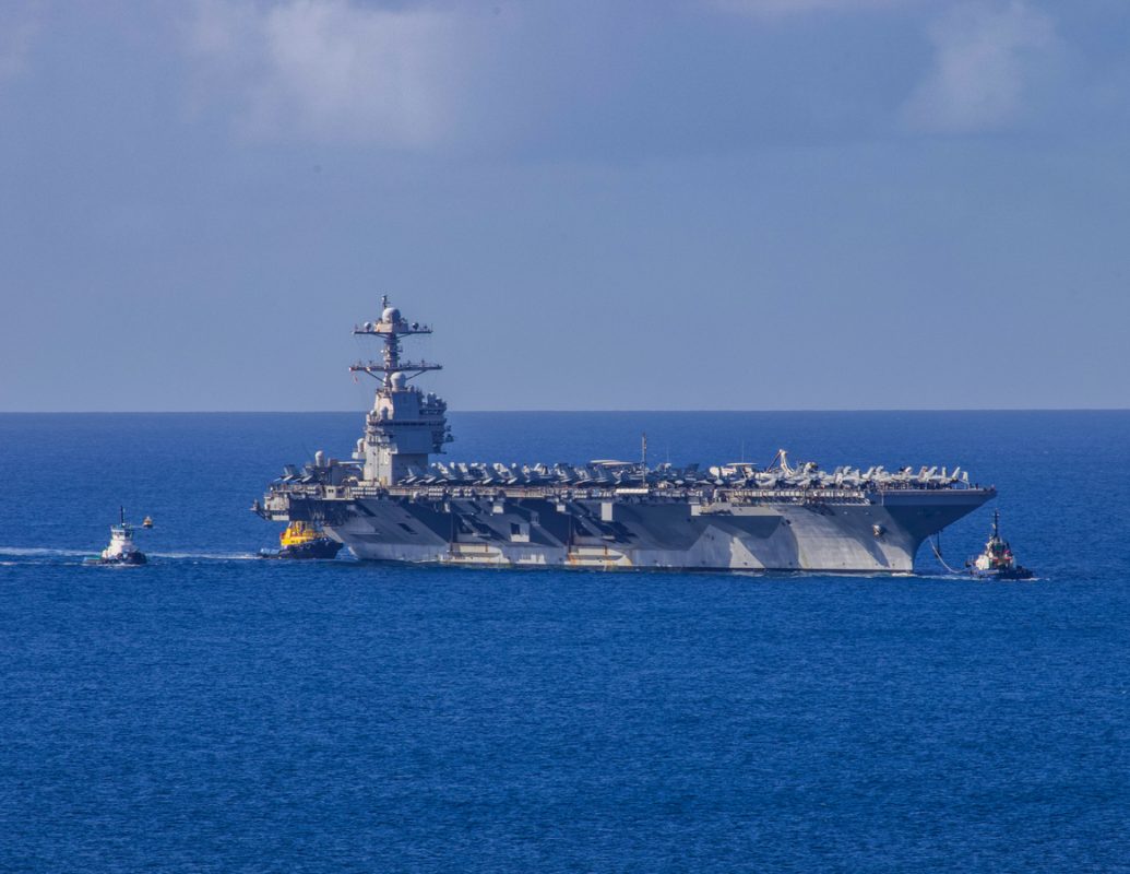 USS Gerald R Ford aircraft carrier at sea during deployment linked to Red Sea maritime security operations