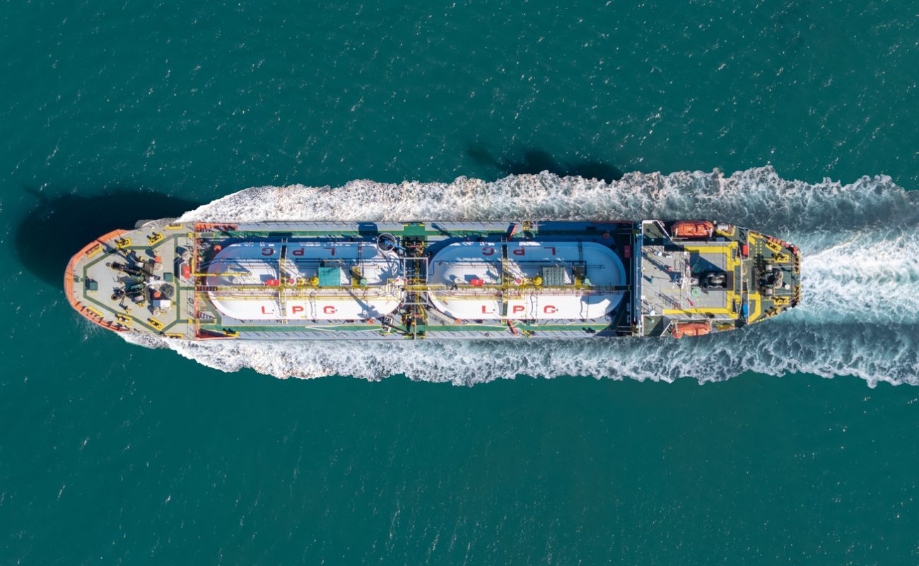 LPG tanker ship sailing at sea transporting liquefied petroleum gas