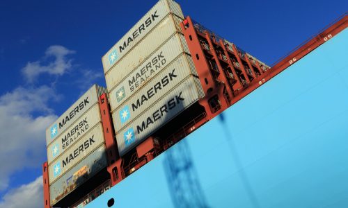 Maersk container ship Majestic Maersk representing global shipping affected by Salalah port disruption in Oman