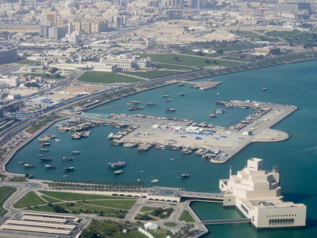 Doha coastline aerial view Qatar LNG exporter