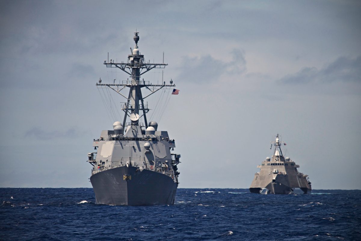 U.S. Navy warships operating at sea as Washington calls for allied naval forces to protect shipping in the Strait of Hormuz