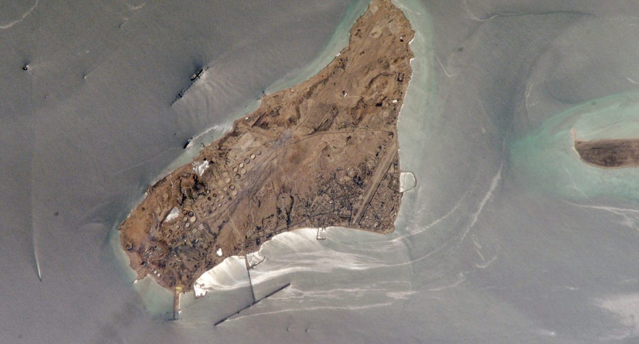 Satellite image of Kharg Island oil terminal in the Persian Gulf