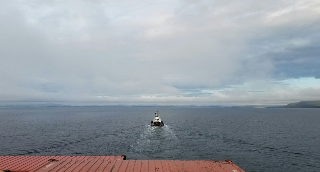 Container vessel at sea during South Korea Arctic container shipping trial voyage