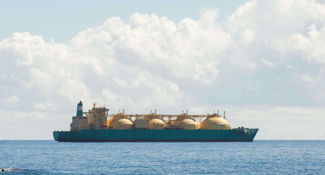 LNG carrier transporting liquefied natural gas at sea