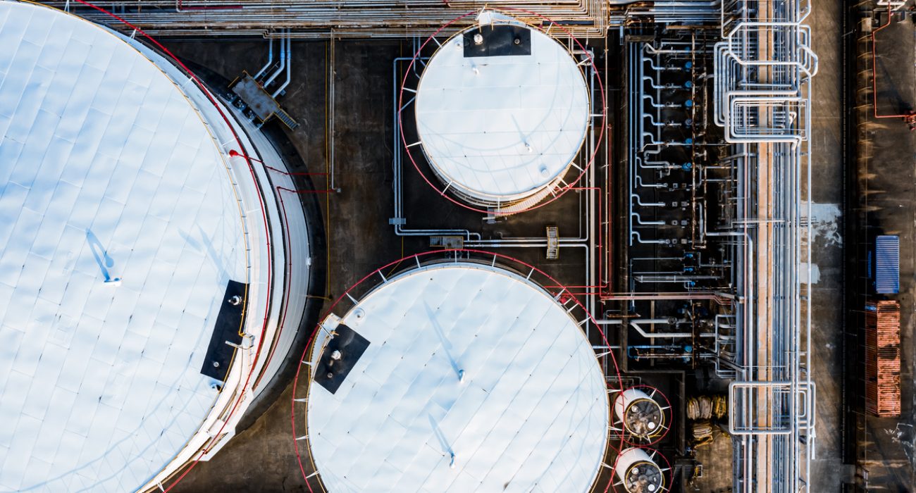 Oil storage tanks at Tsing Yi energy terminal in Hong Kong