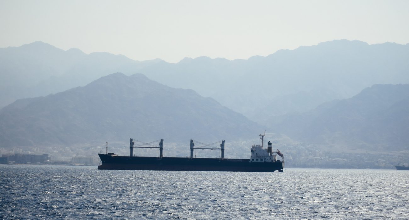 Container ship transiting the Red Sea along a major global shipping route