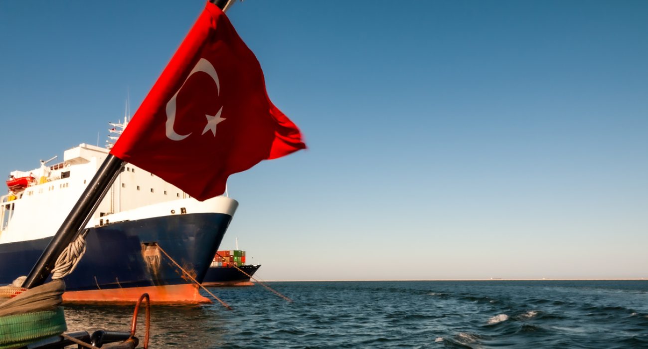 Cargo ships anchored in the harbor at Mersin Turkey