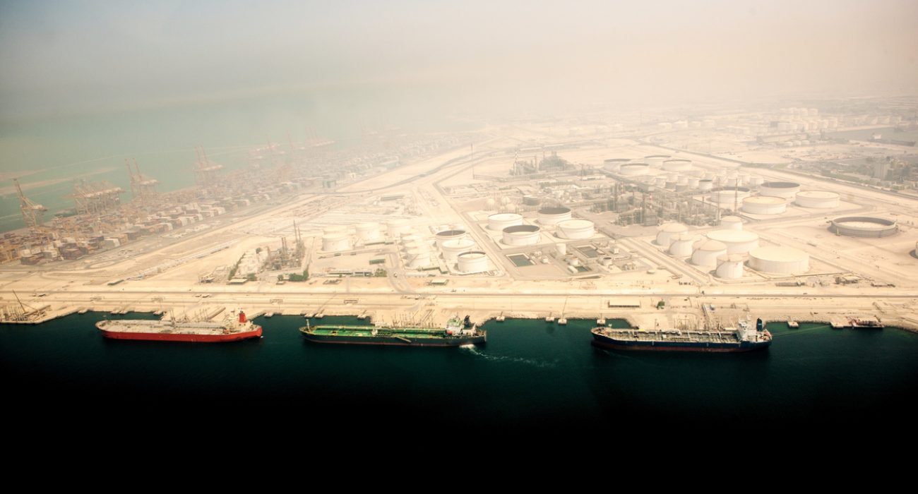 Jebel Ali Port in Dubai showing commercial shipping infrastructure in the Gulf region
