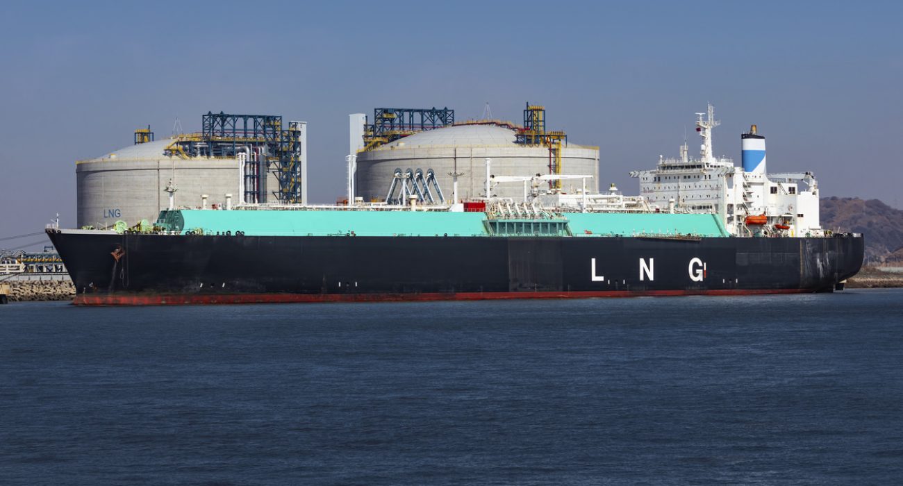 LNG carrier at sea transporting liquefied natural gas