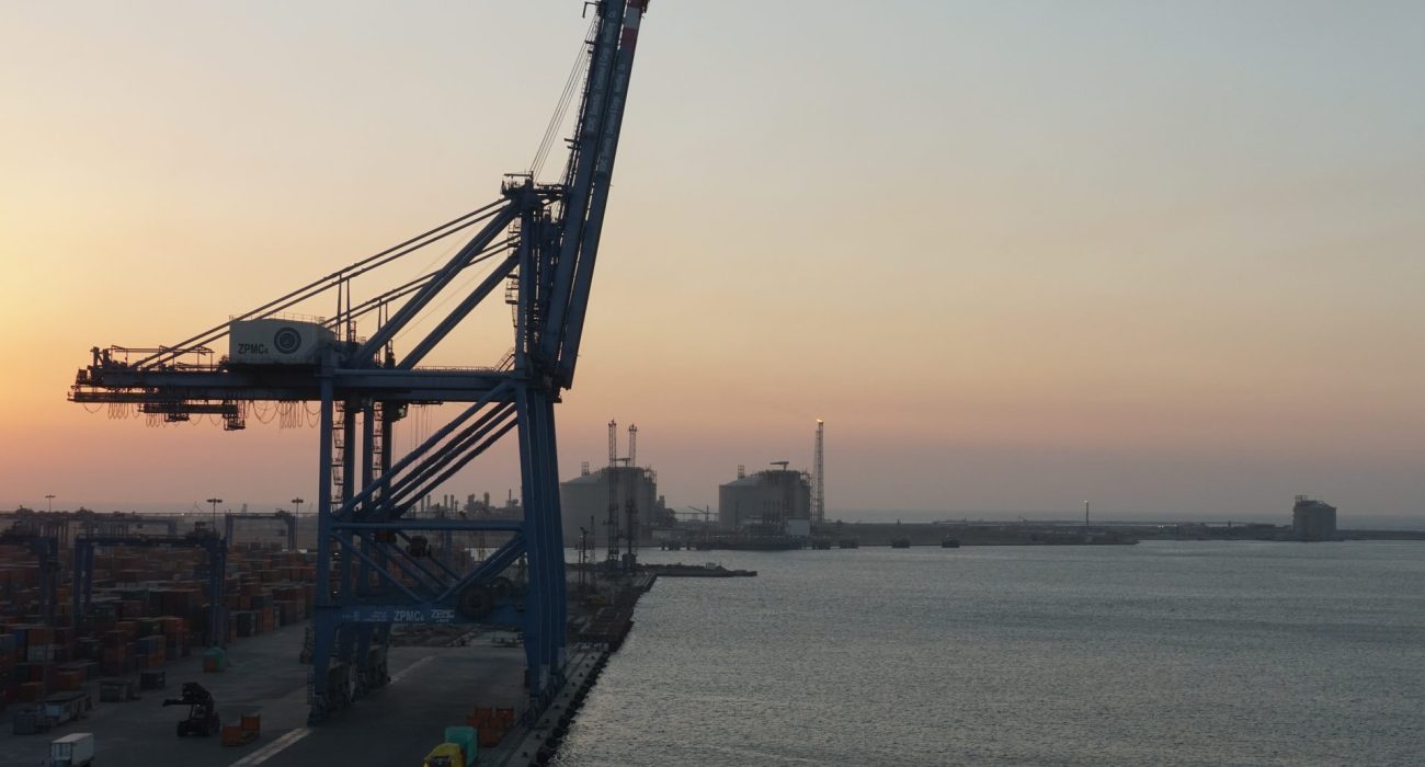 Gantry cranes at a container terminal illustrating port capacity expansion