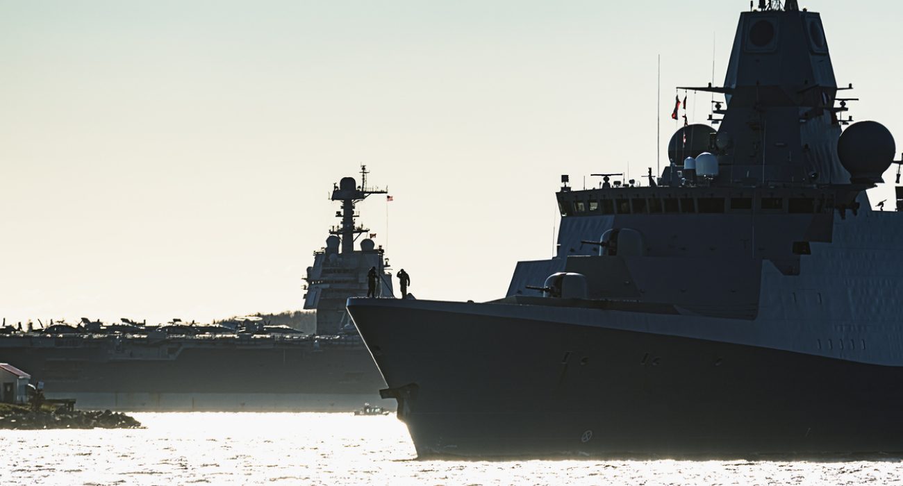 U.S. Navy frigate conducting maritime security operations as Washington considers tanker escorts in the Strait of Hormuz