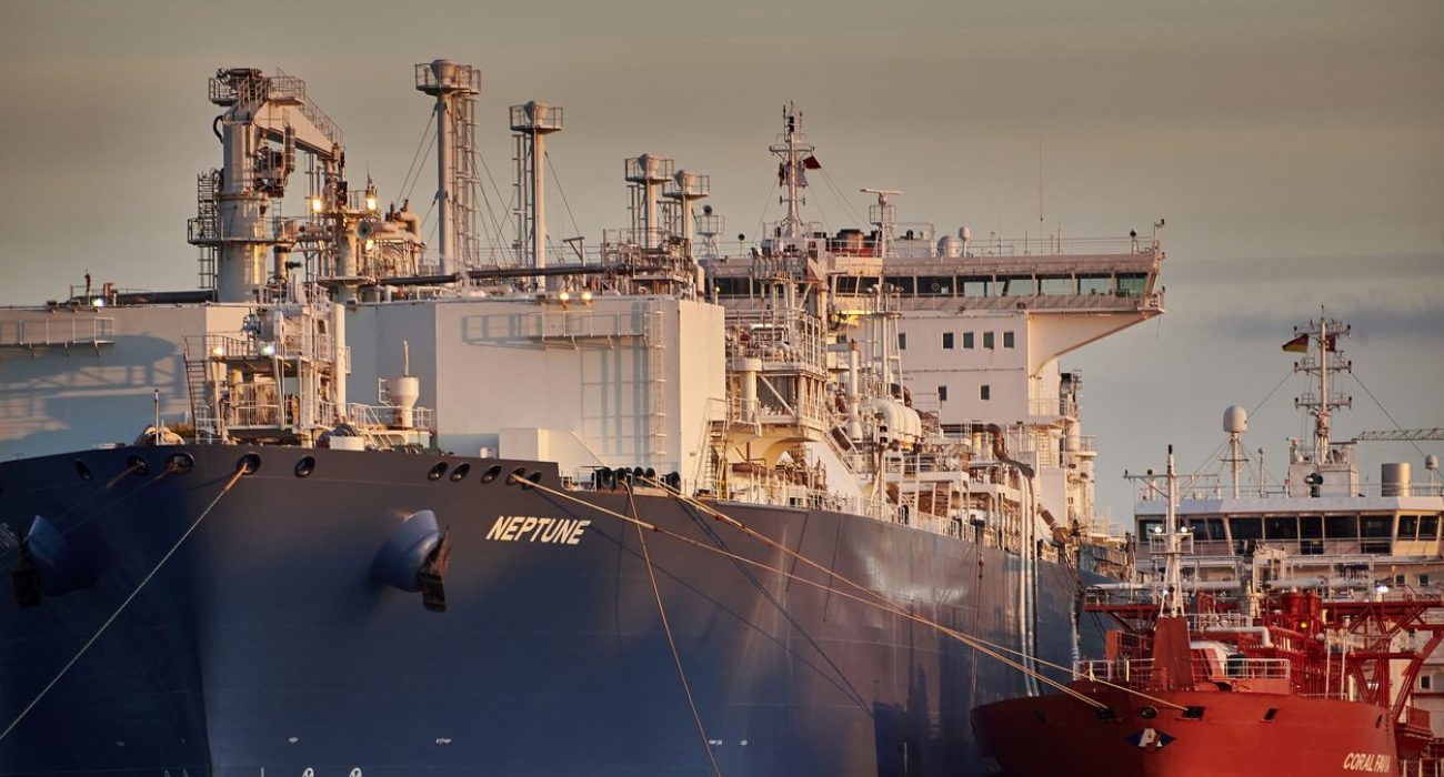 LNG tanker at German LNG import terminal Lubmin