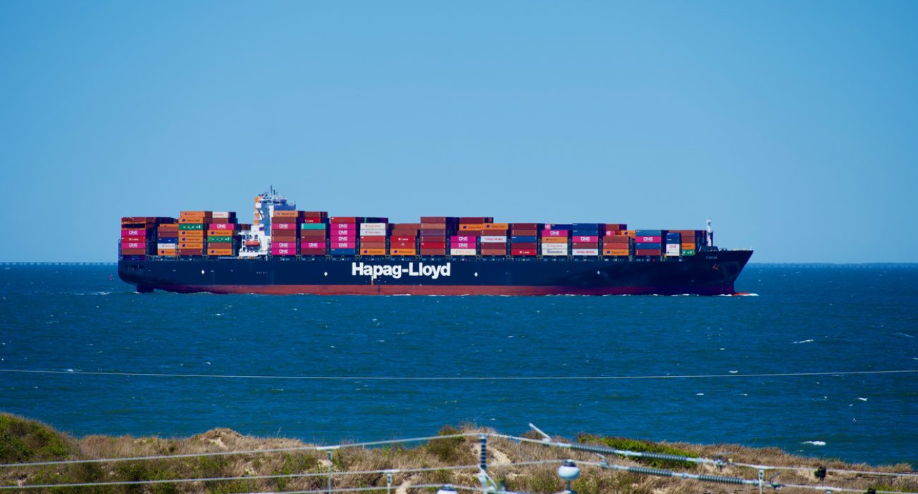 Hapag-Lloyd container ship Tirua at sea amid global shipping disruption linked to Middle East conflict