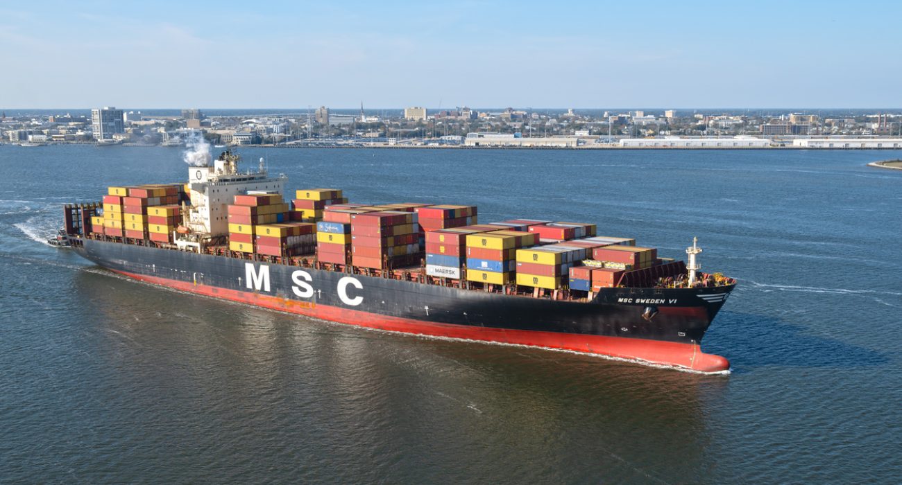 MSC container ship MSC Sweden VI at container terminal