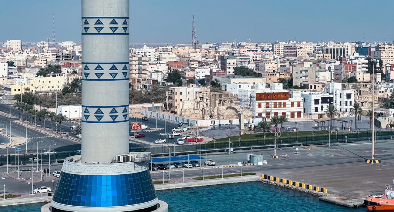 Yanbu lighthouse and Red Sea cityscape in Saudi Arabia near the country's major crude oil export terminals