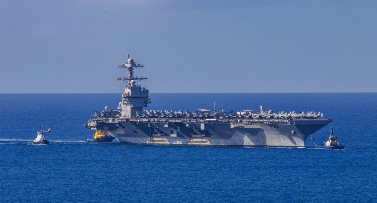 USS Gerald R Ford aircraft carrier at sea during deployment linked to Red Sea maritime security operations