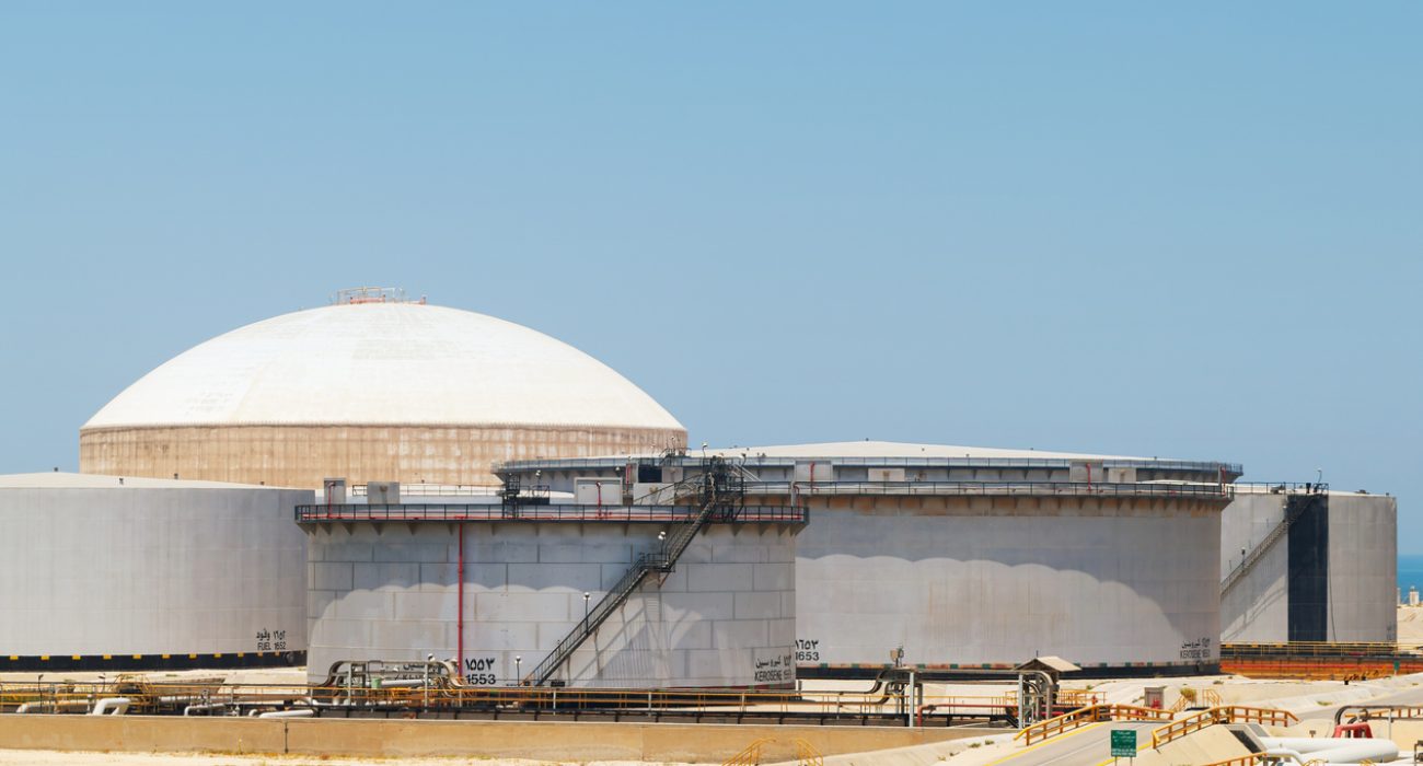 Ras Tanura oil terminal fuel storage tanks and export infrastructure in Saudi Arabia