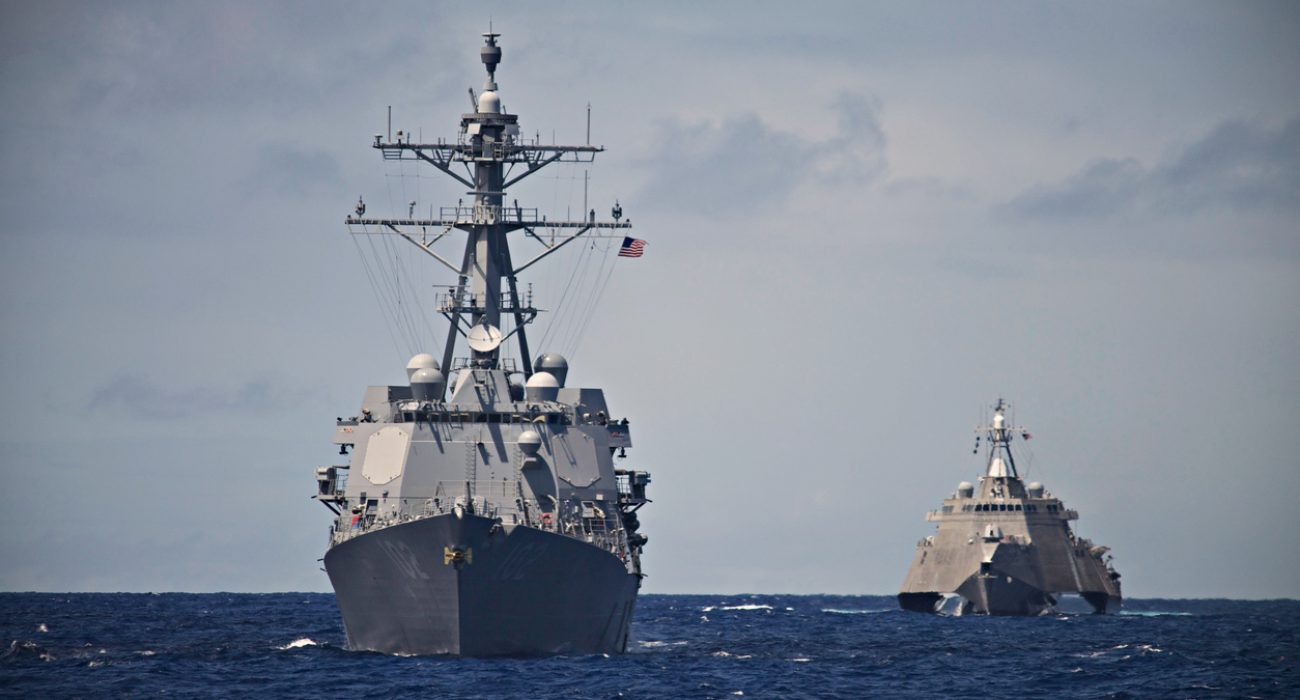 U.S. Navy warships operating at sea as Washington calls for allied naval forces to protect shipping in the Strait of Hormuz