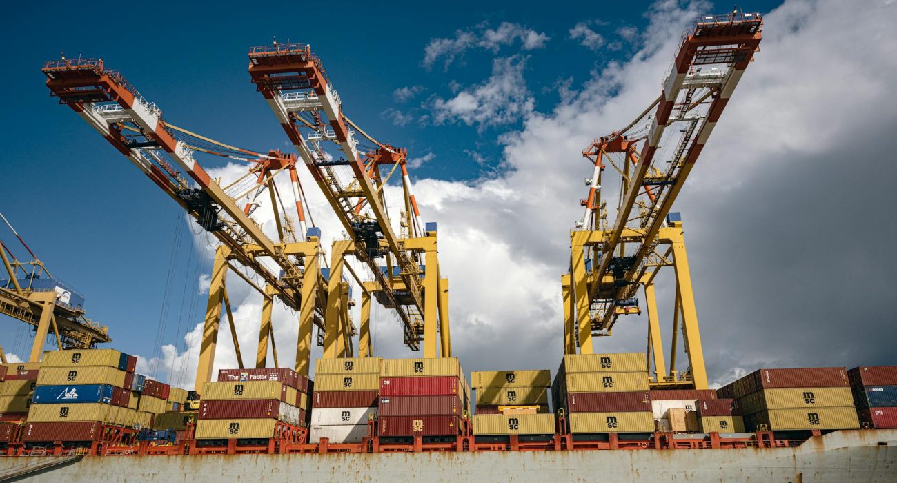 Bremerhaven container terminal cranes and container stacks at North Sea Terminal Bremerhaven