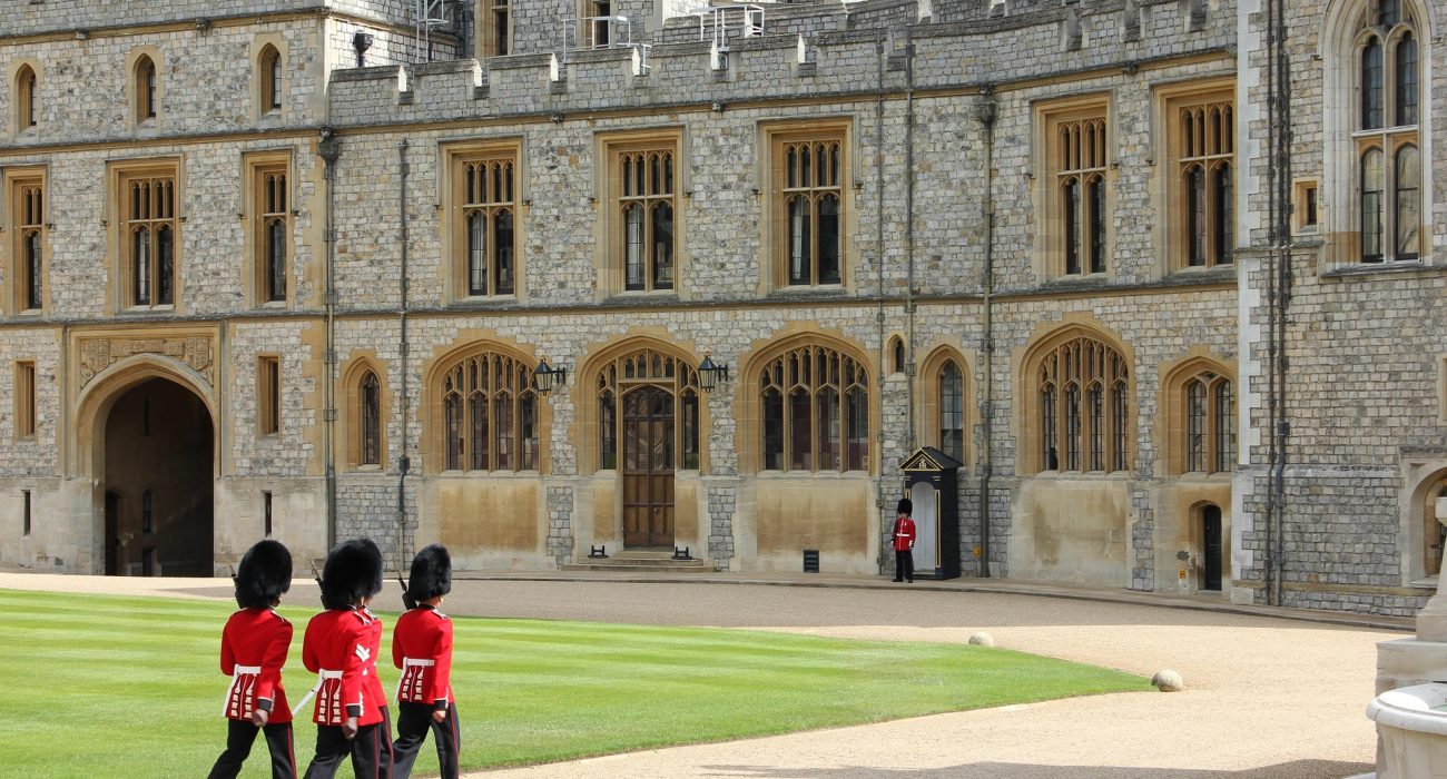 Windsor Castle exterior with British royal guards